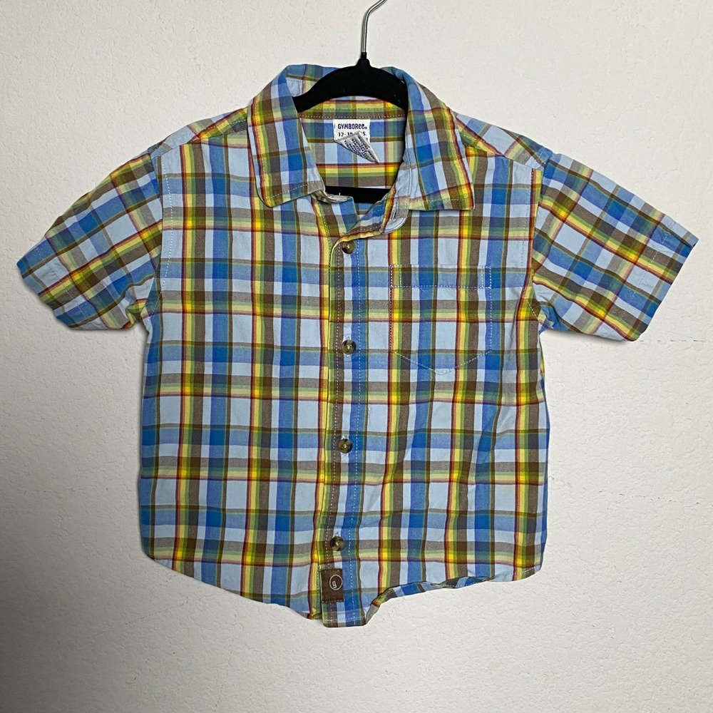 Gymboree Boys Vintage Plaid Short Sleeve Button Up 12-18 Mo Preppy Single Stitch